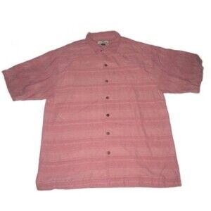 Tommy Bahama Men’s Hawaiian Short Sleeve Button Up Silk Shirt Pink Size Large